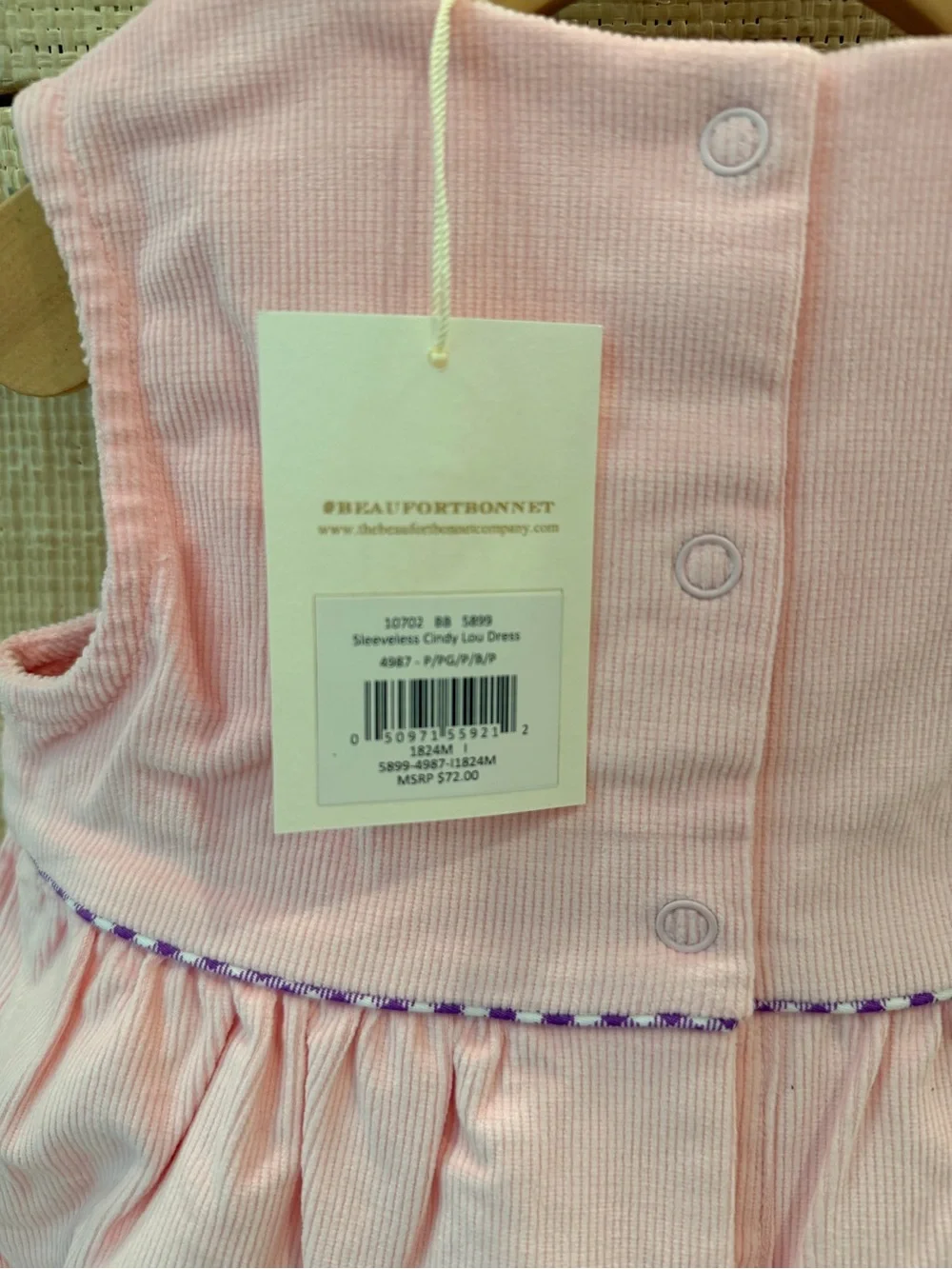 NWT Beaufort Bonnet Company Corduroy Cindy Lou Pink Dress 18/24 Months